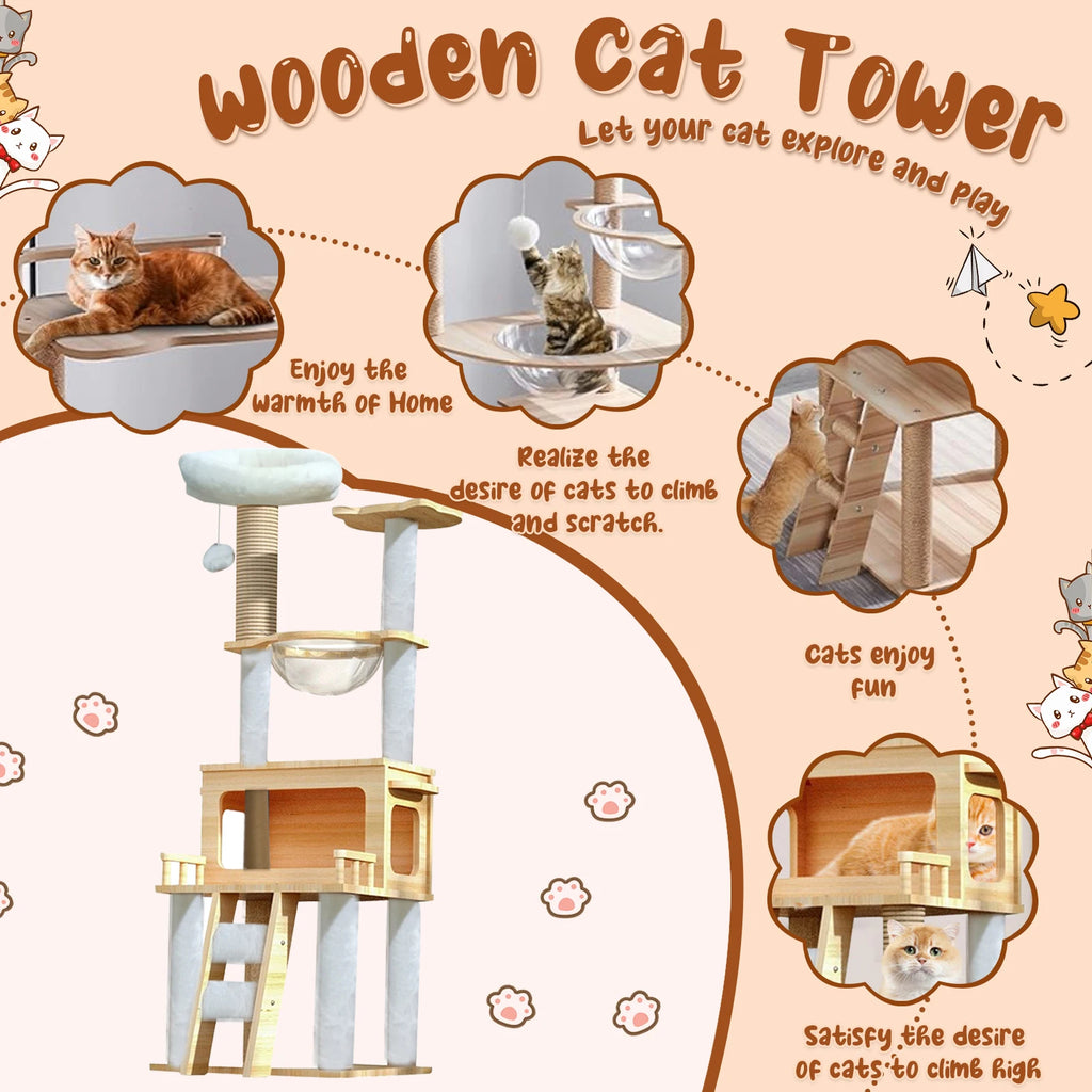 57.8 Inch Cat Tree Tower With Perch Condo and Scratch Posts
