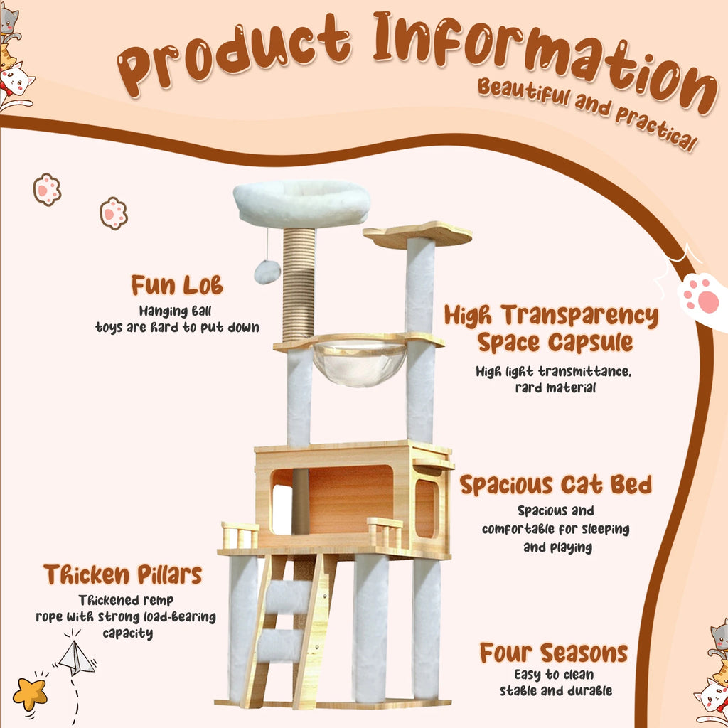 57.8 Inch Cat Tree Tower With Perch Condo and Scratch Posts