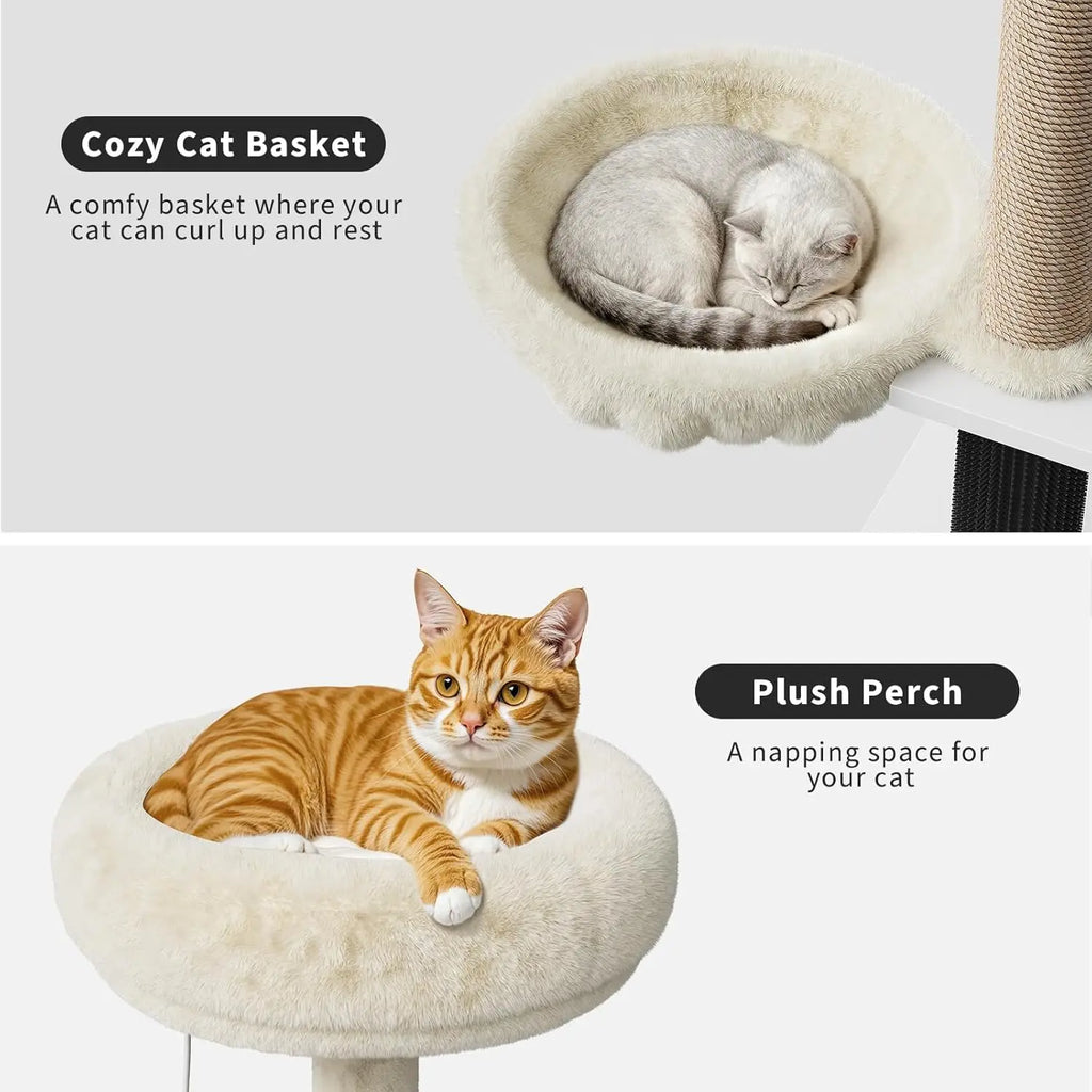 Litter Box Enclosure with Cat Tree Tower 2-in-1 Modern Hidden Pet Washroom Furniture with Condo Hammock Scratching Posts