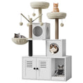 Litter Box Enclosure with Cat Tree Tower 2-in-1 Modern Hidden Pet Washroom Furniture with Condo Hammock Scratching Posts