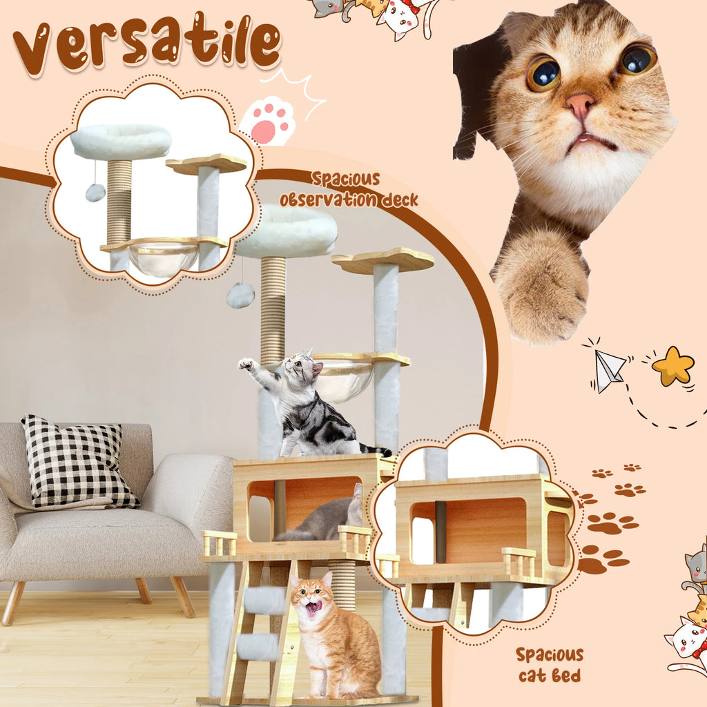 57.8 Inch Cat Tree Tower With Perch Condo and Scratch Posts