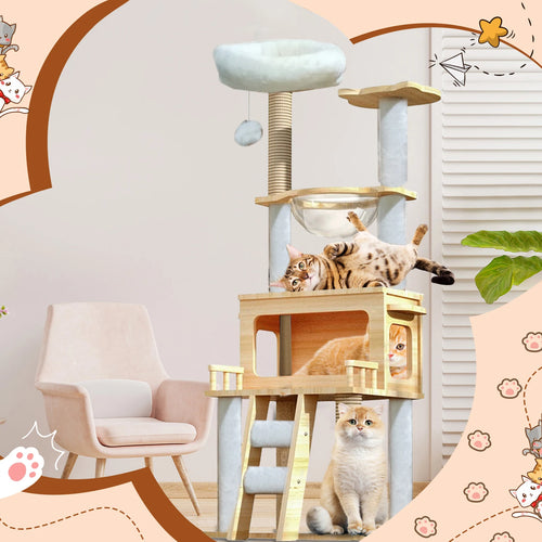 57.8 Inch Cat Tree Tower With Perch Condo and Scratch Posts
