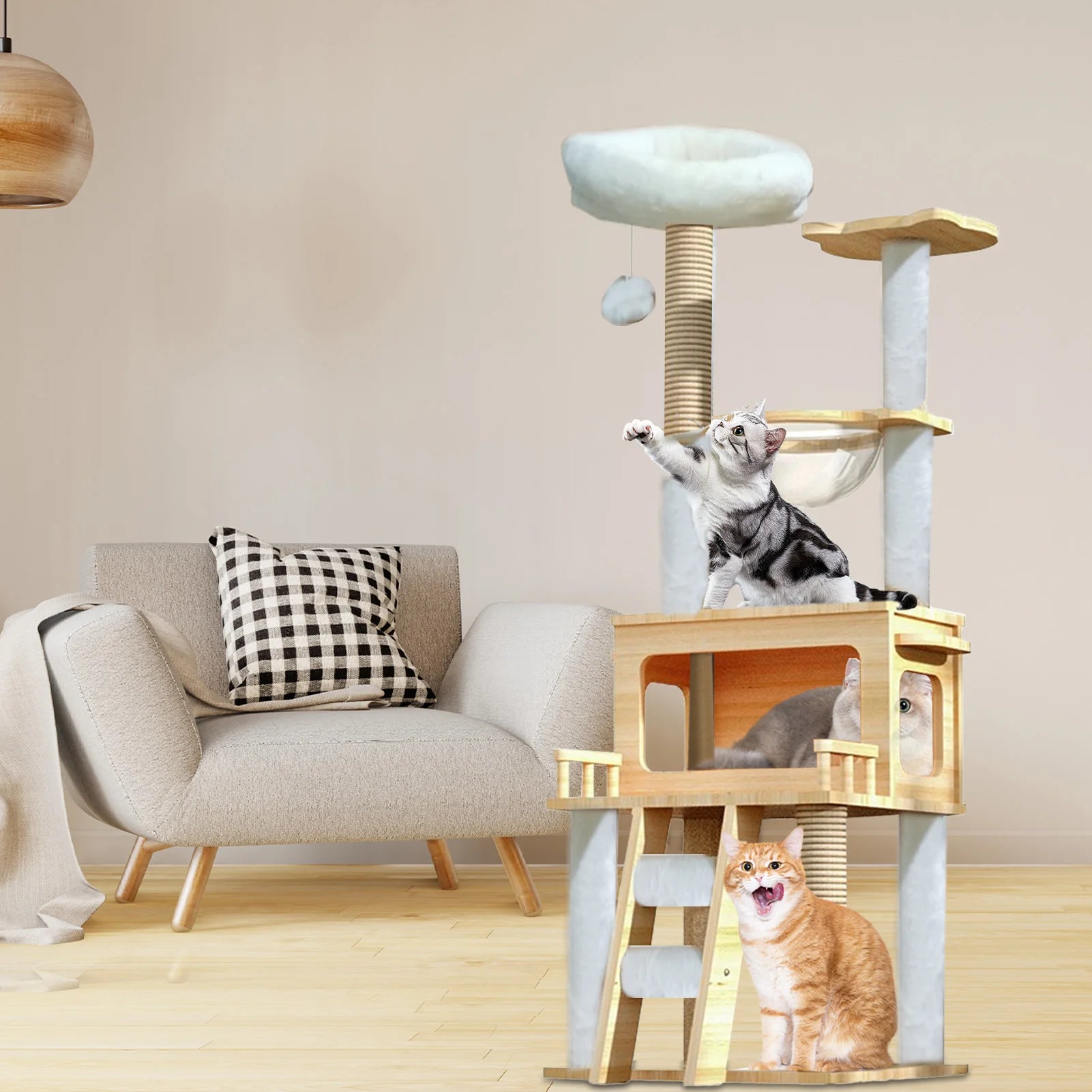 57.8 Inch Cat Tree Tower With Perch Condo and Scratch Posts