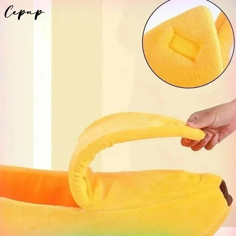 Banana shaped cat bed with lid