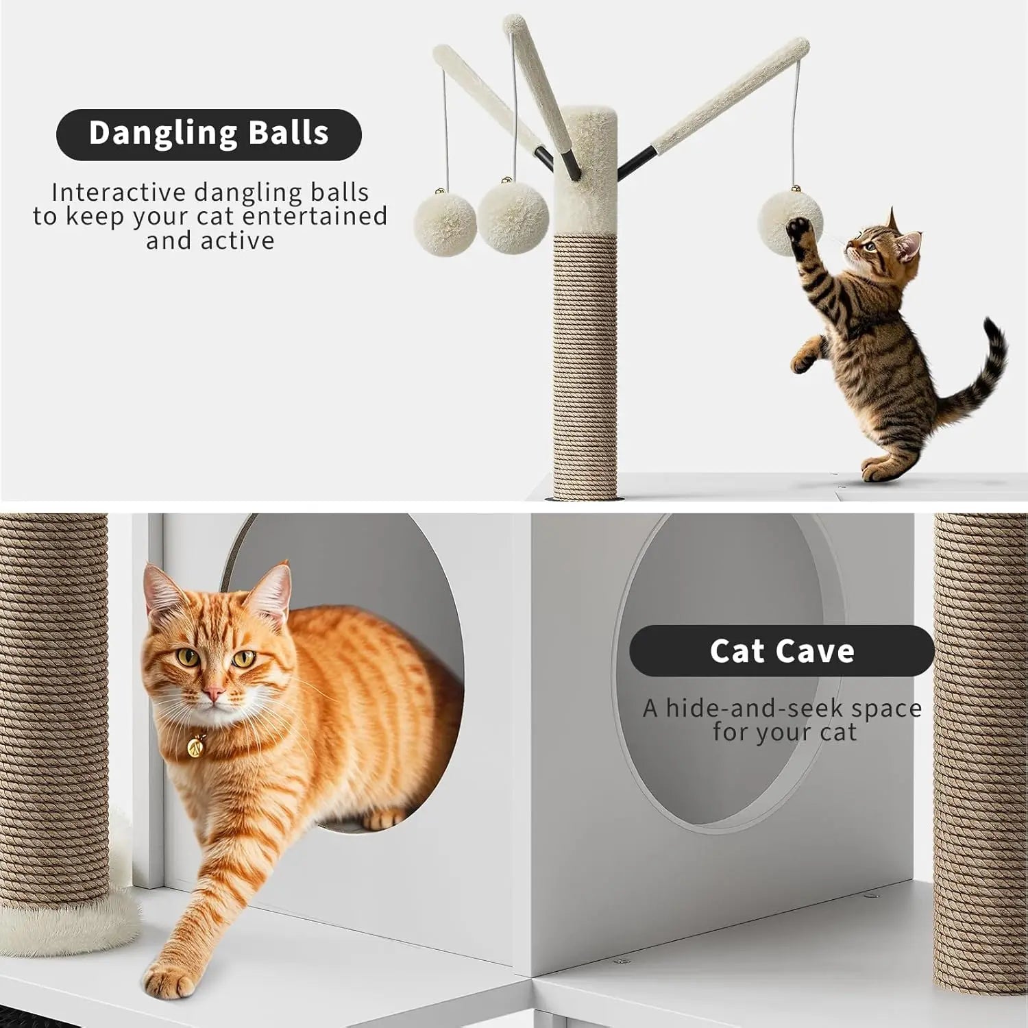 Litter Box Enclosure with Cat Tree Tower 2-in-1 Modern Hidden Pet Washroom Furniture with Condo Hammock Scratching Posts