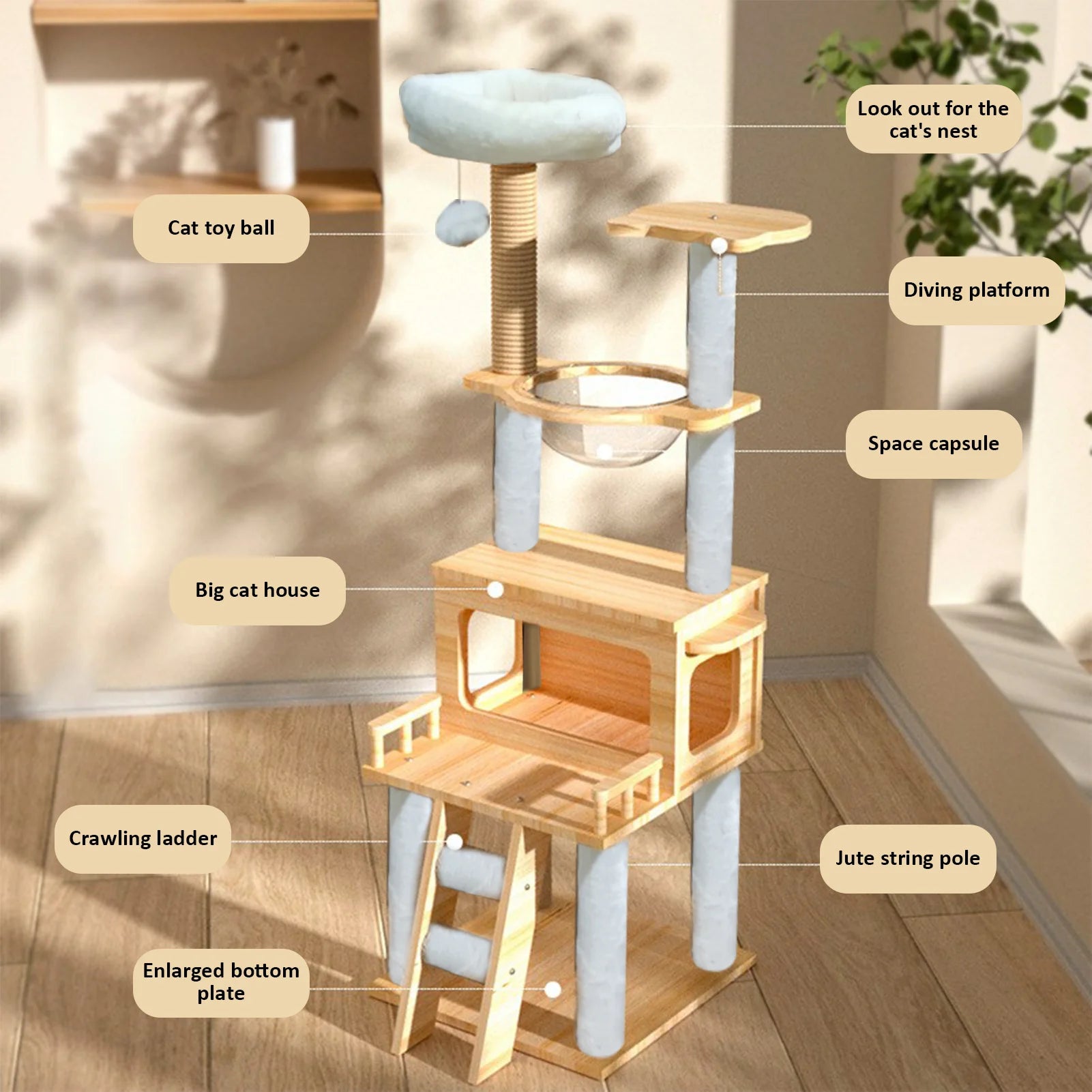 57.8 Inch Cat Tree Tower With Perch Condo and Scratch Posts