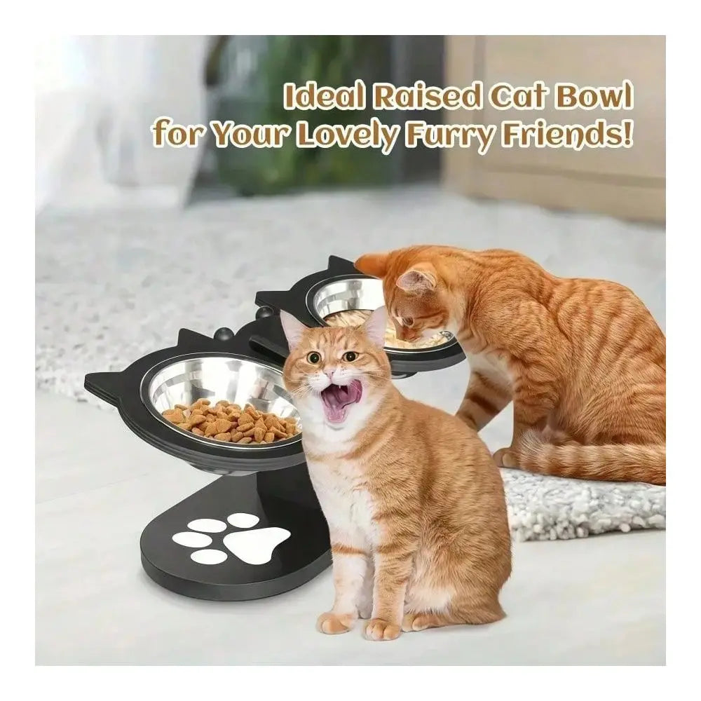 Tilted Elevated 3 Part Cat Bowl Stand With Stainless Steel Bowls