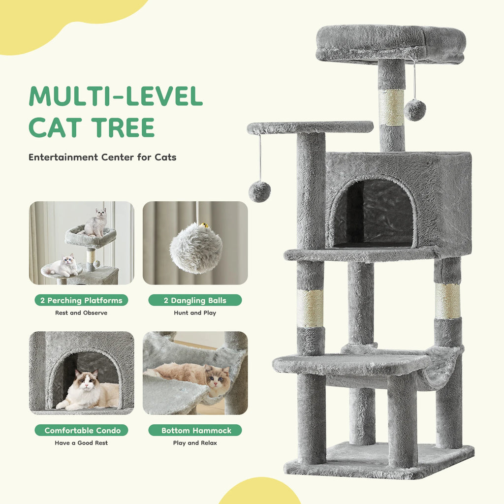 44in Cat Tree With Condo and Scratch Posts