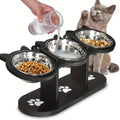 Tilted Elevated 3 Part Cat Bowl Stand With Stainless Steel Bowls
