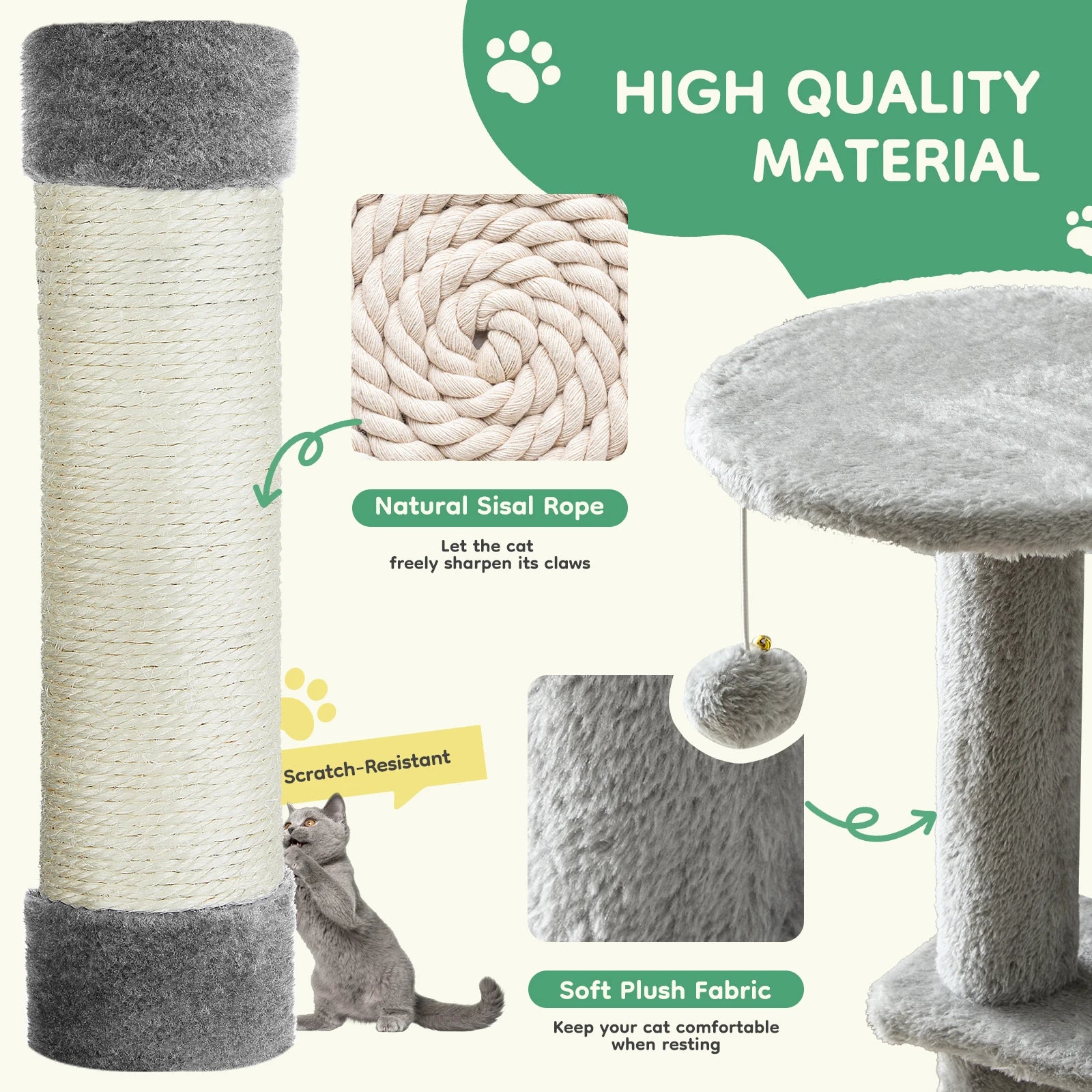 44in Cat Tree With Condo and Scratch Posts