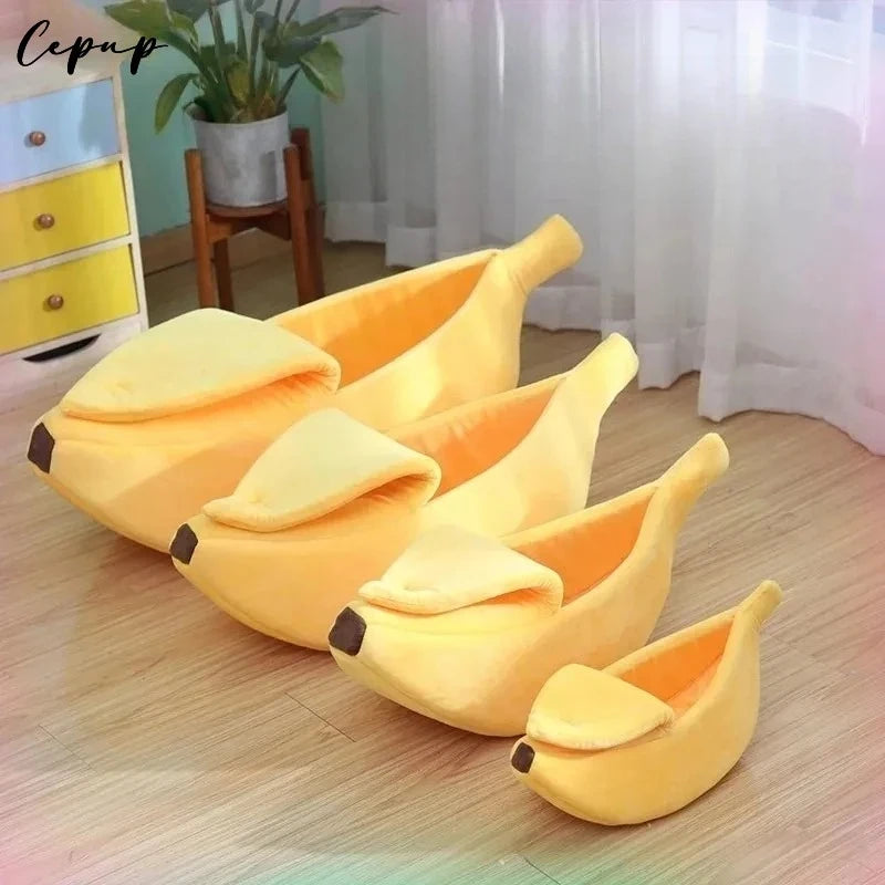 Banana shaped cat bed with lid