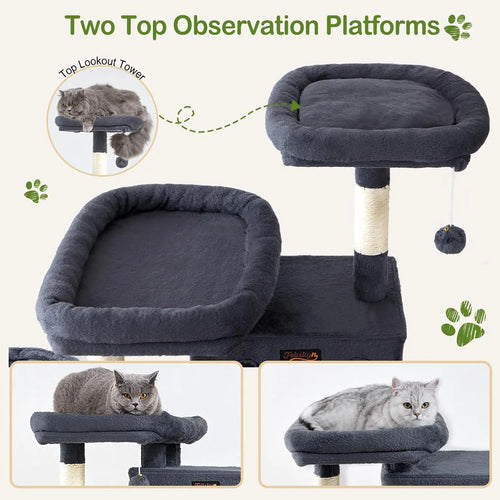 74.8" Cat Tree Tower for Indoor Cats, Multi-Level with Scratching Posts, Condo, Hammock, Bed, Dark Gray