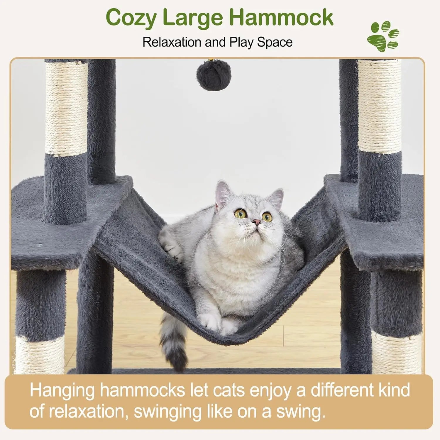 74.8" Cat Tree Tower for Indoor Cats, Multi-Level with Scratching Posts, Condo, Hammock, Bed, Dark Gray