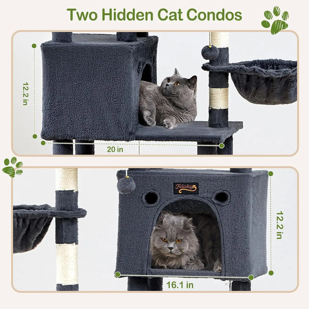 74.8" Cat Tree Tower for Indoor Cats, Multi-Level with Scratching Posts, Condo, Hammock, Bed, Dark Gray