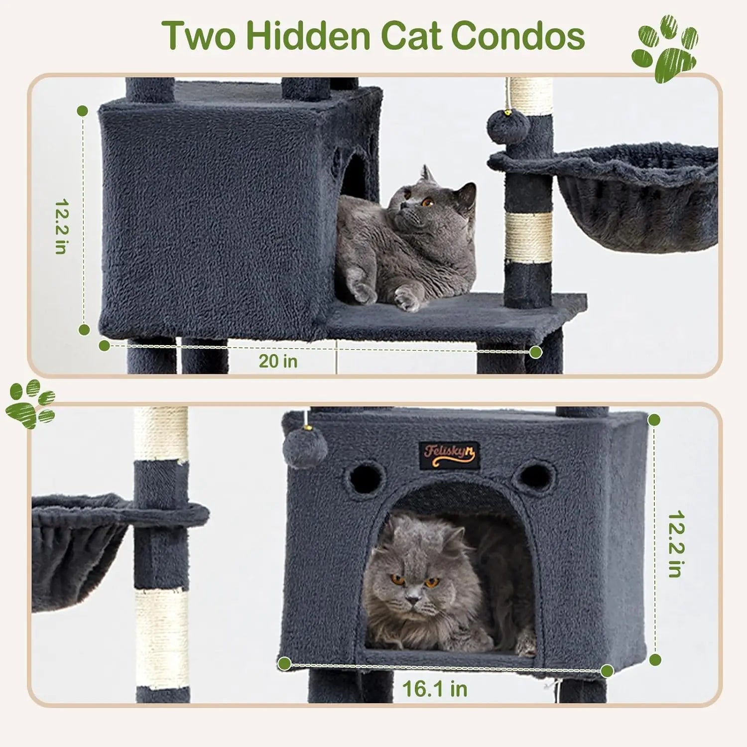 74.8" Cat Tree Tower for Indoor Cats, Multi-Level with Scratching Posts, Condo, Hammock, Bed, Dark Gray